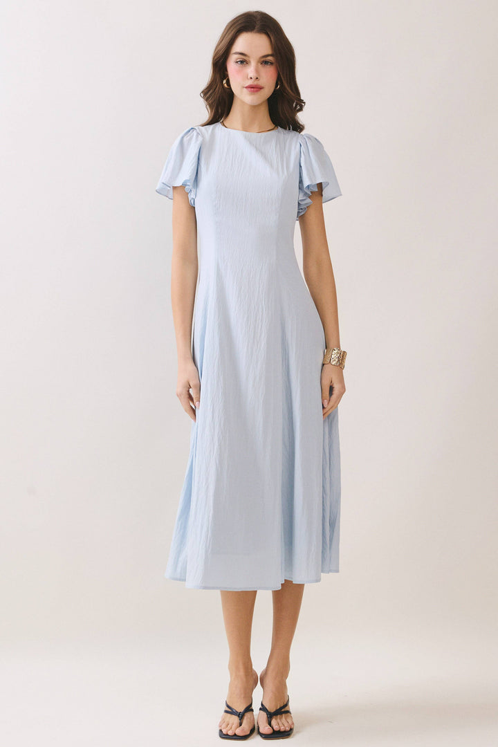 Flutter Sleeve Flowy Midi Dress in Baby Blue
