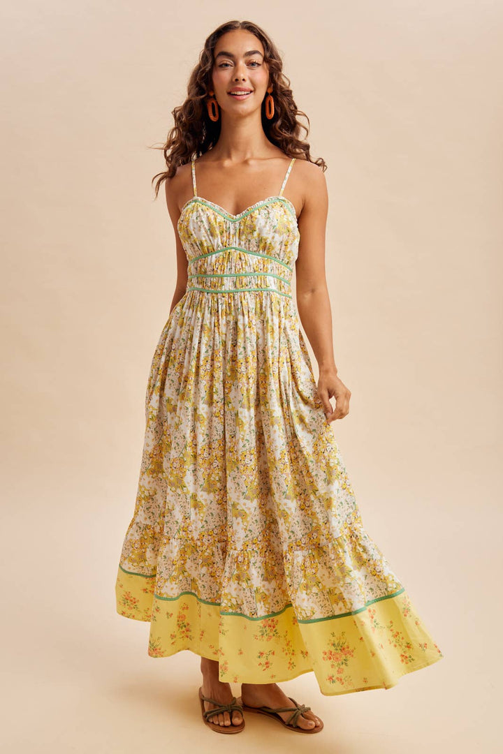 Cotton Piped Border Maxi Dress in Daffodil