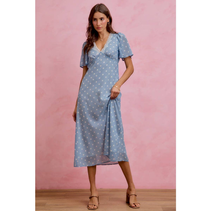 Polka Dot Chiffon Midi Dress in Blue - Available June 26