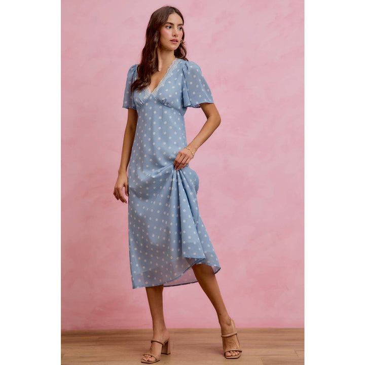 Polka Dot Chiffon Midi Dress in Blue - Available June 26