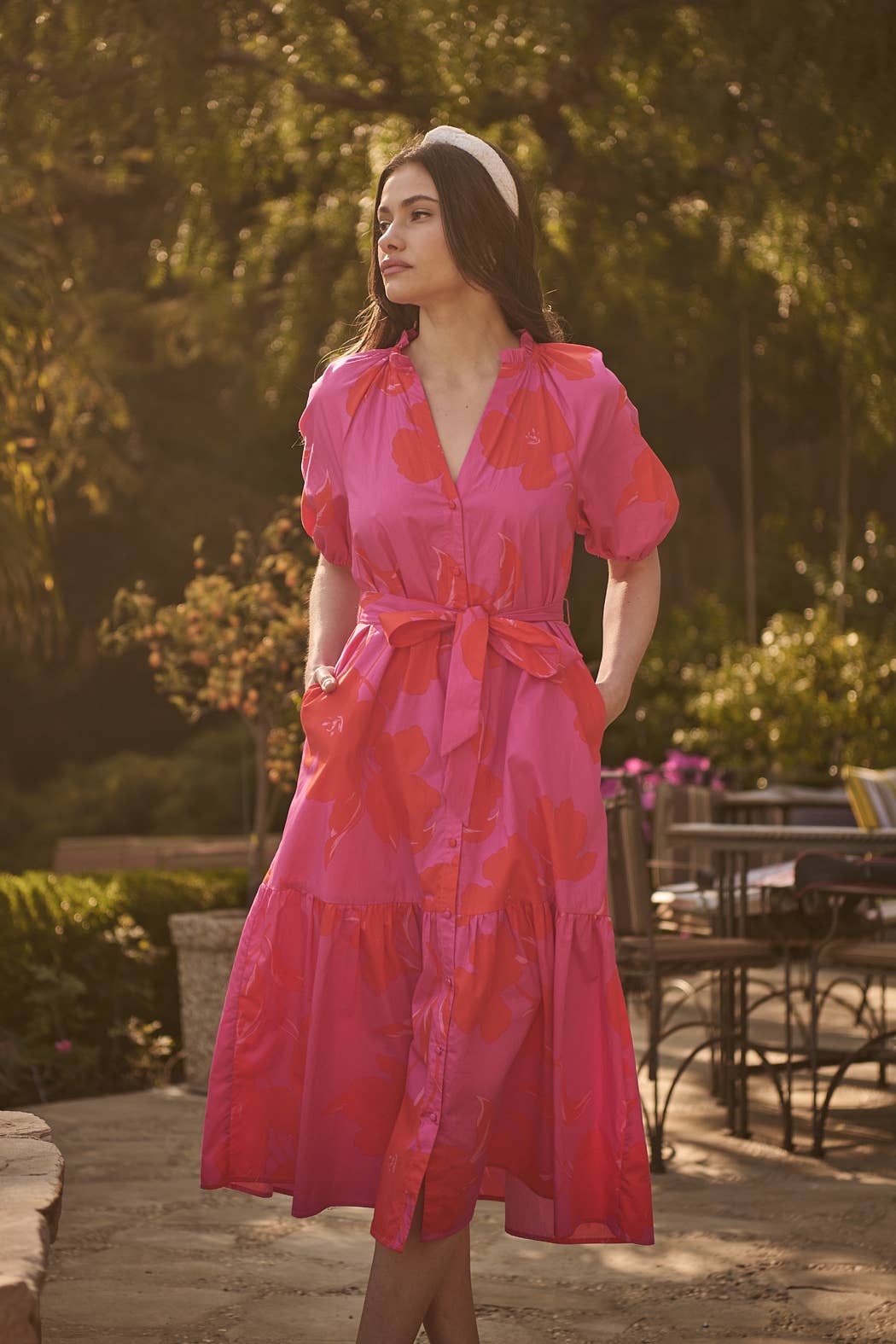Aurea Floral Tiered Midi Dress