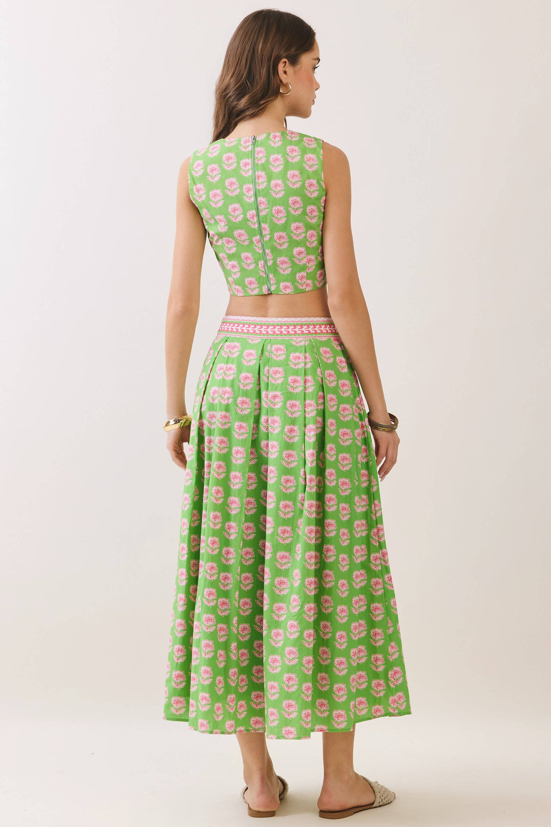 Floral Print Midi Skirt with Contrast Trim