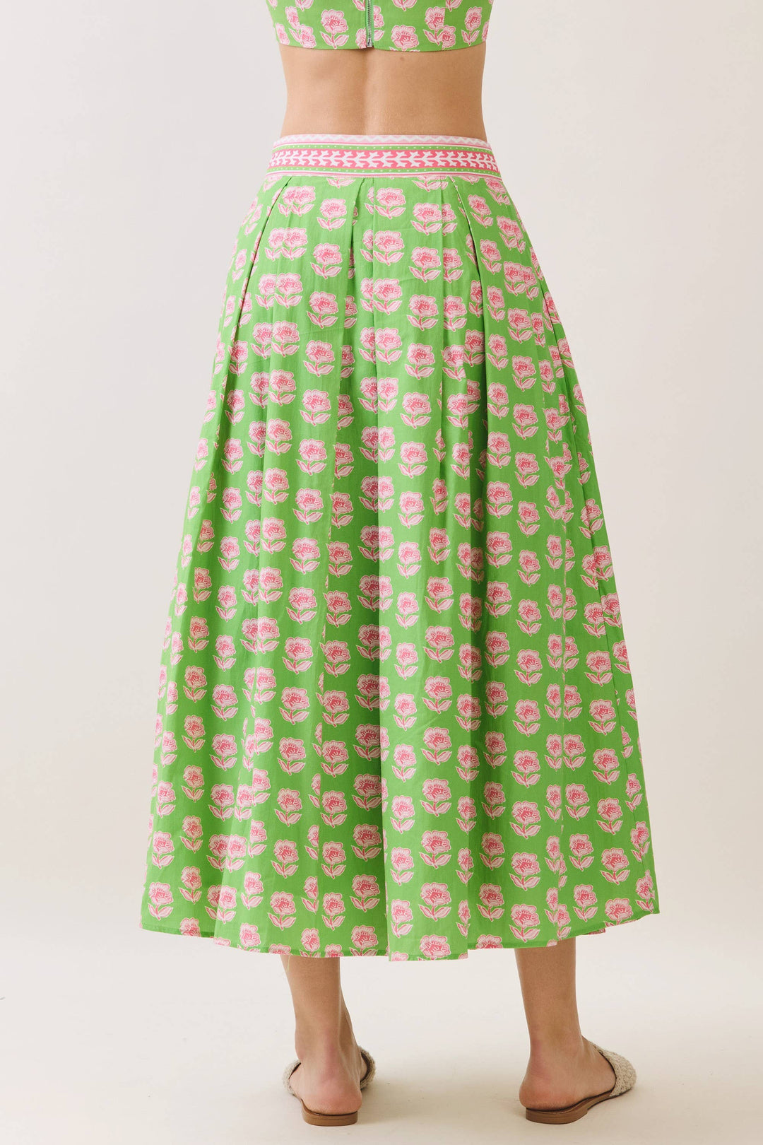Floral Print Midi Skirt with Contrast Trim