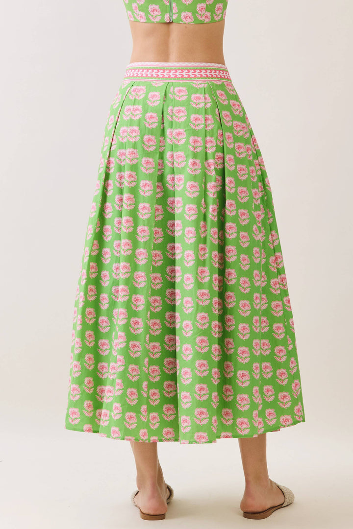 Floral Print Midi Skirt with Contrast Trim