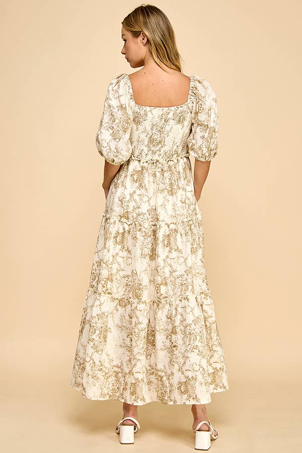 Vintage Print Tiered Maxi Dress