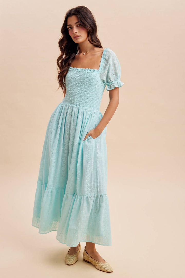 ua smocked eyelet maxi dress – side view