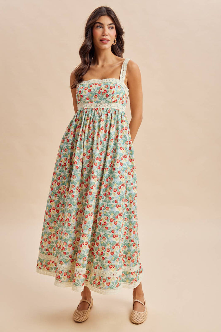 Strawberry Fields Lace Trim Maxi Dress