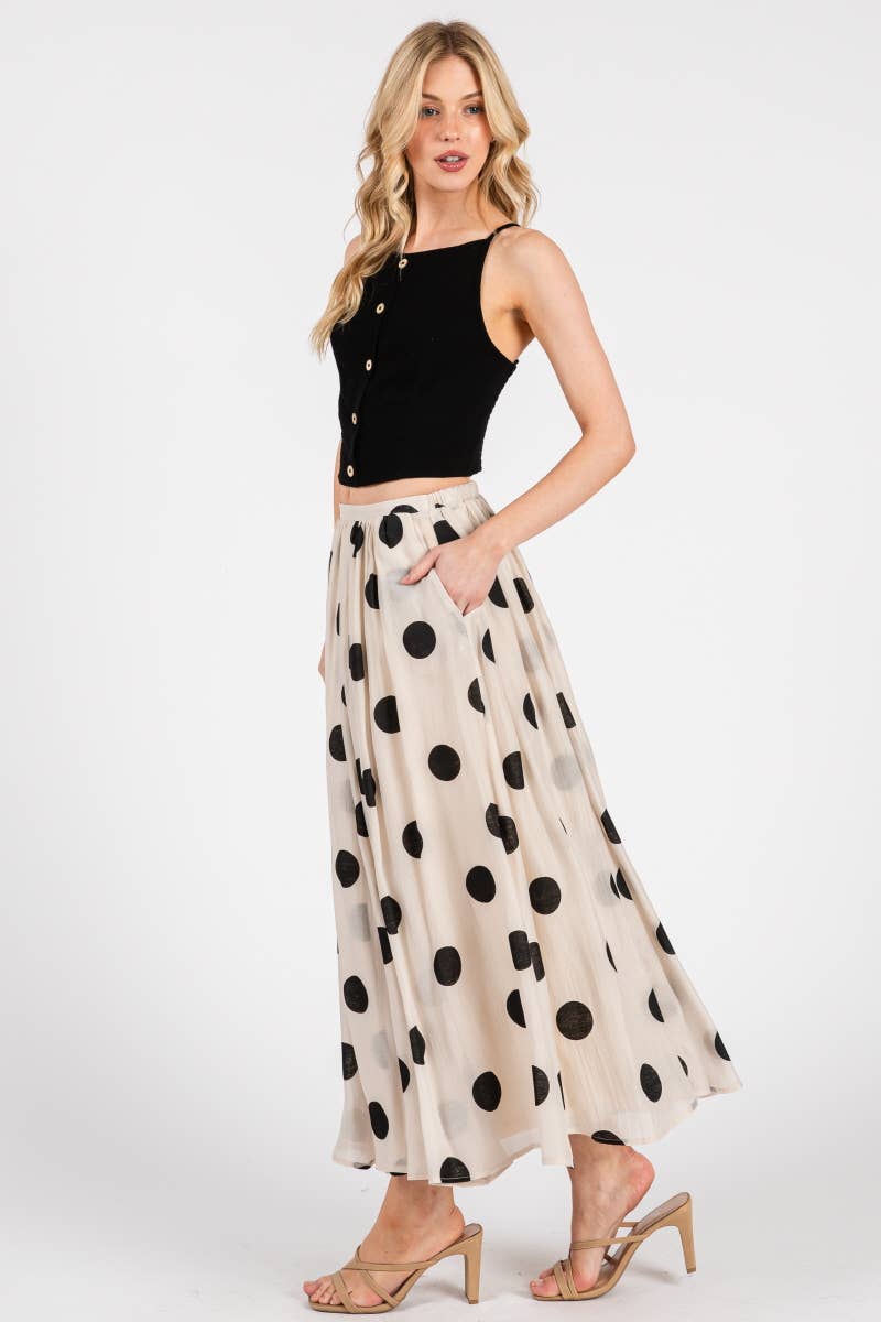 Polka Dot Maxi Skirt in Cream