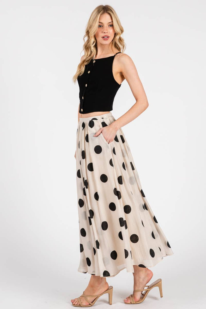 Polka Dot Maxi Skirt in Cream