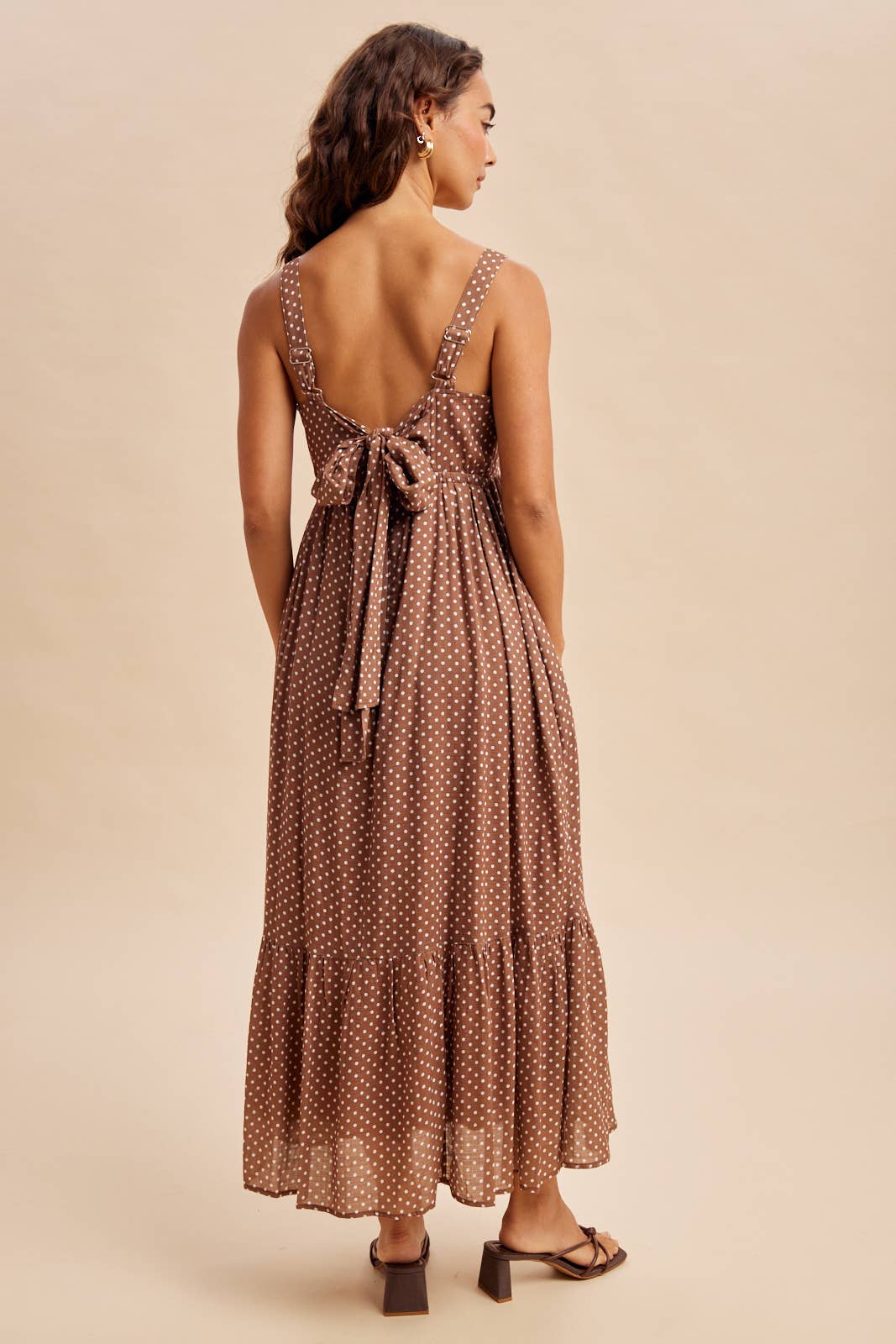 Polka Dot Bow Maxi Dress in Latte