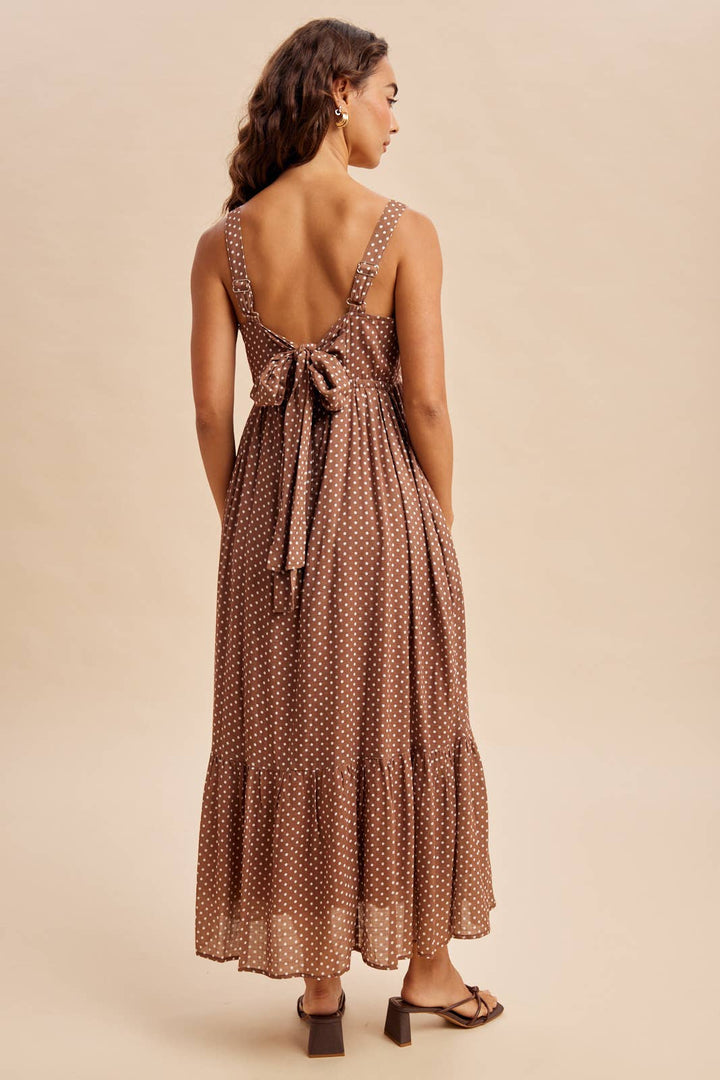 Polka Dot Bow Maxi Dress in Latte