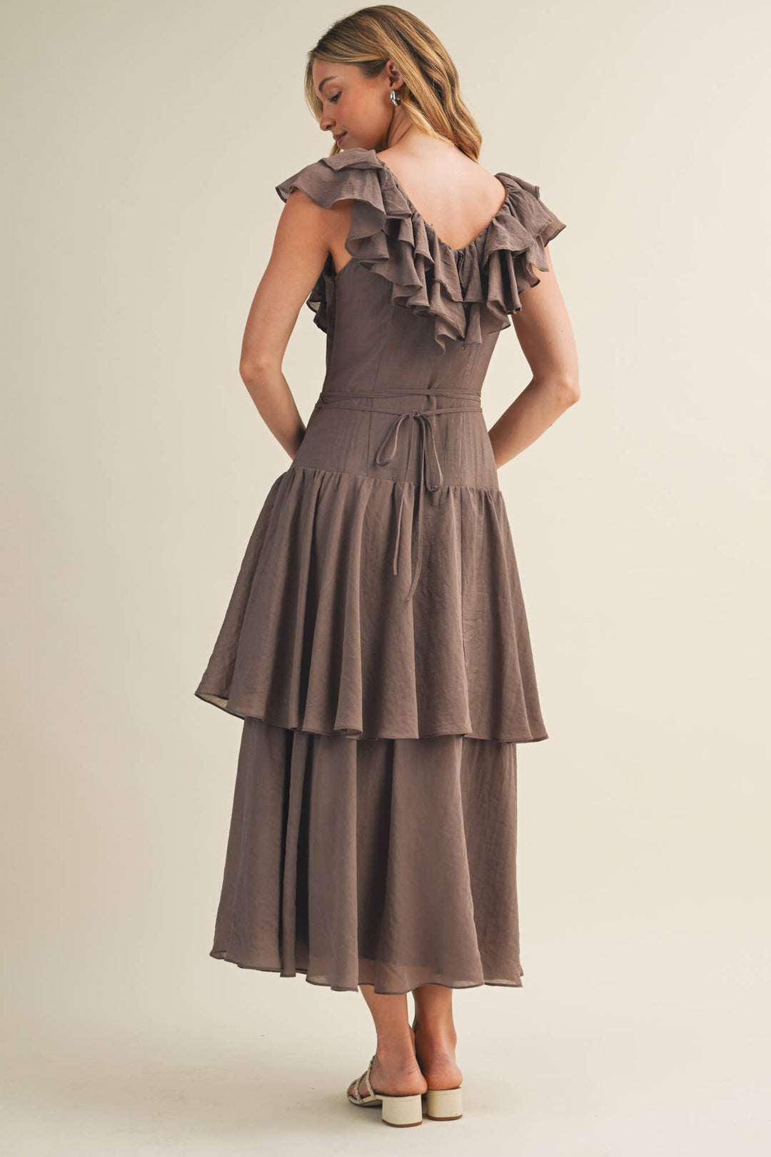 Ruffled Tiered Dress in Chocolate - Available June 24