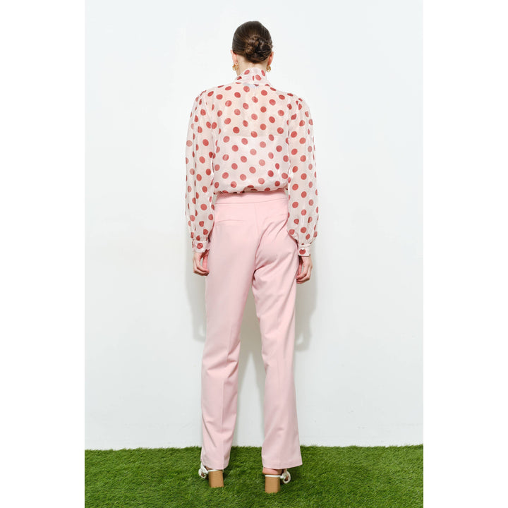 Polka Dot Sheer Bow-Neck Blouse