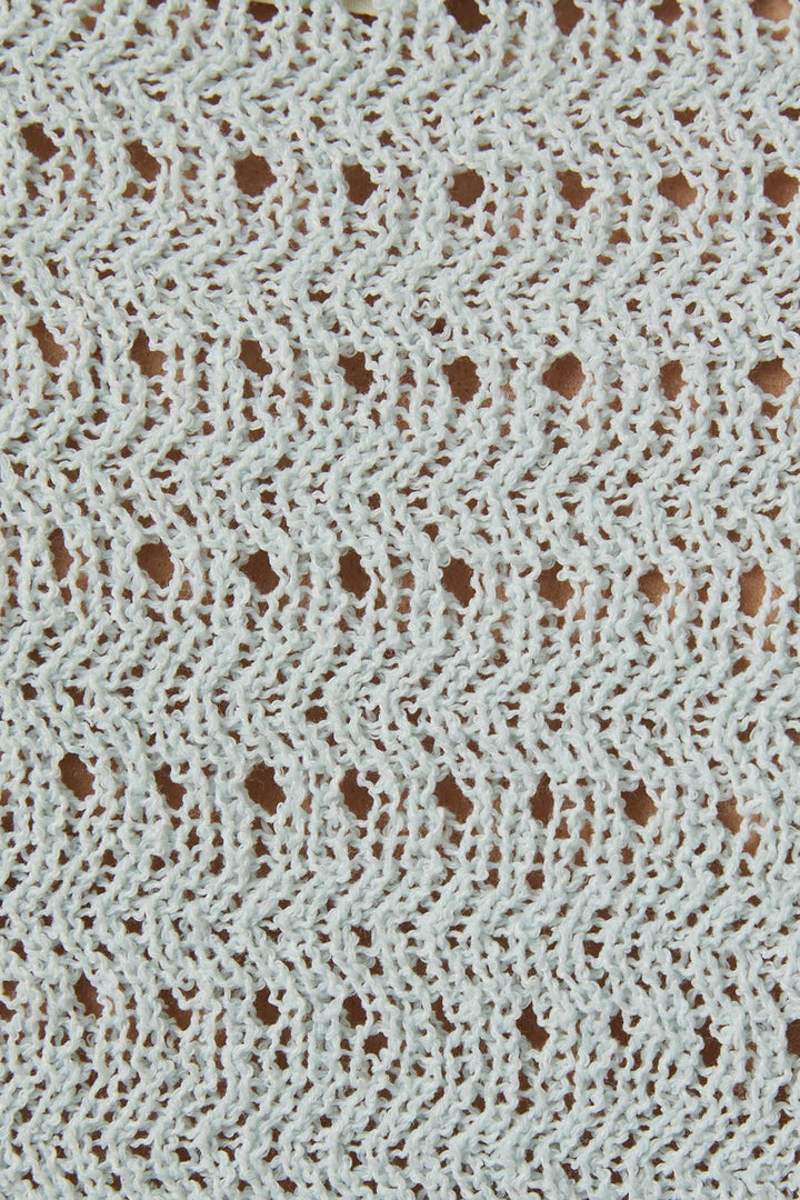 Aqua pointelle knit cardigan – detail view