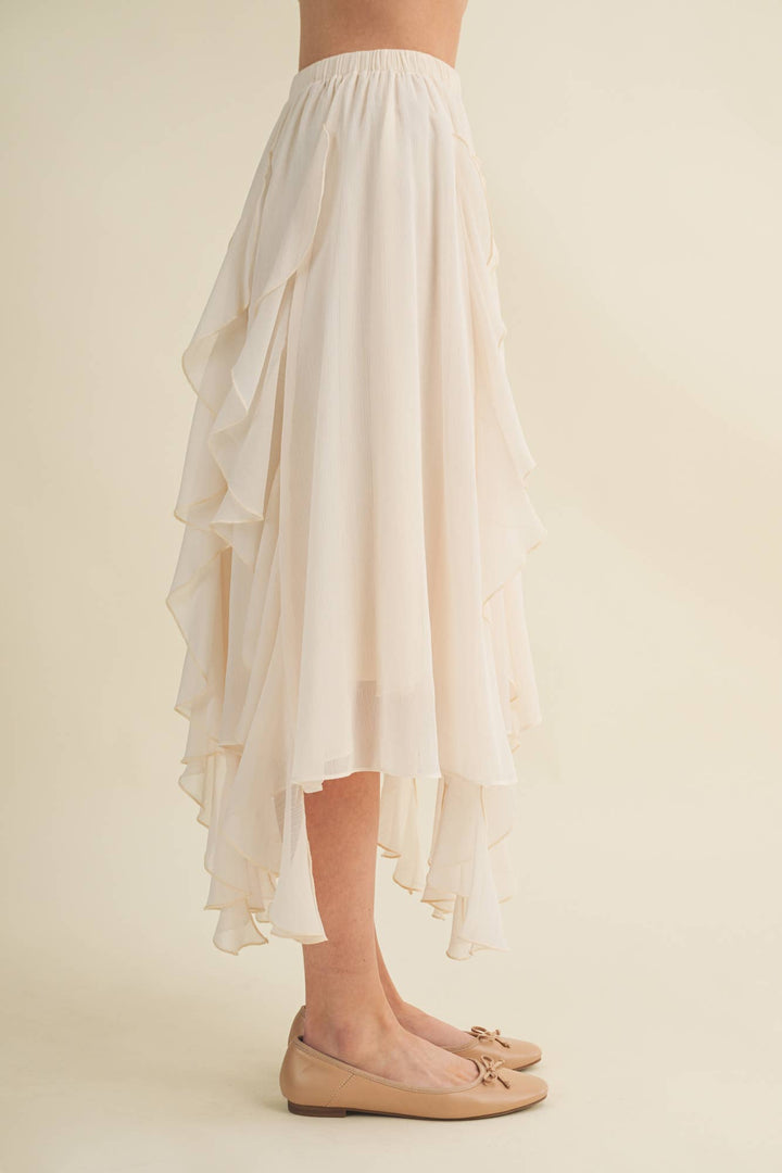Ruffled Midi Skirt in Ivory - Available June 24