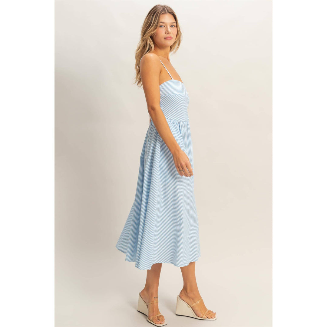 Striped Spaghetti Strap Dress in Light Blue