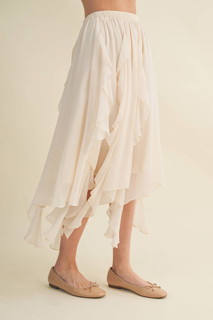 Ruffled Midi Skirt in Ivory - Available June 24