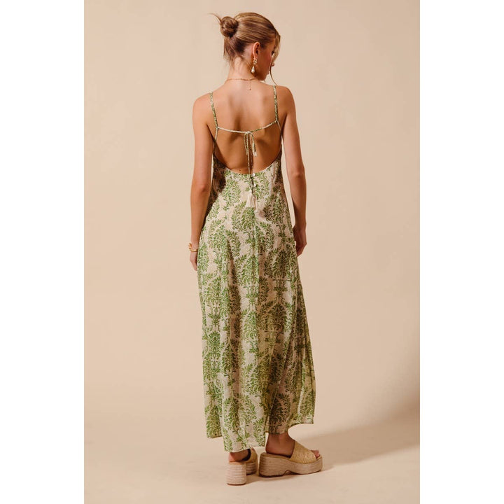 Damask Floral Summer Maxi Dress in Sage Green