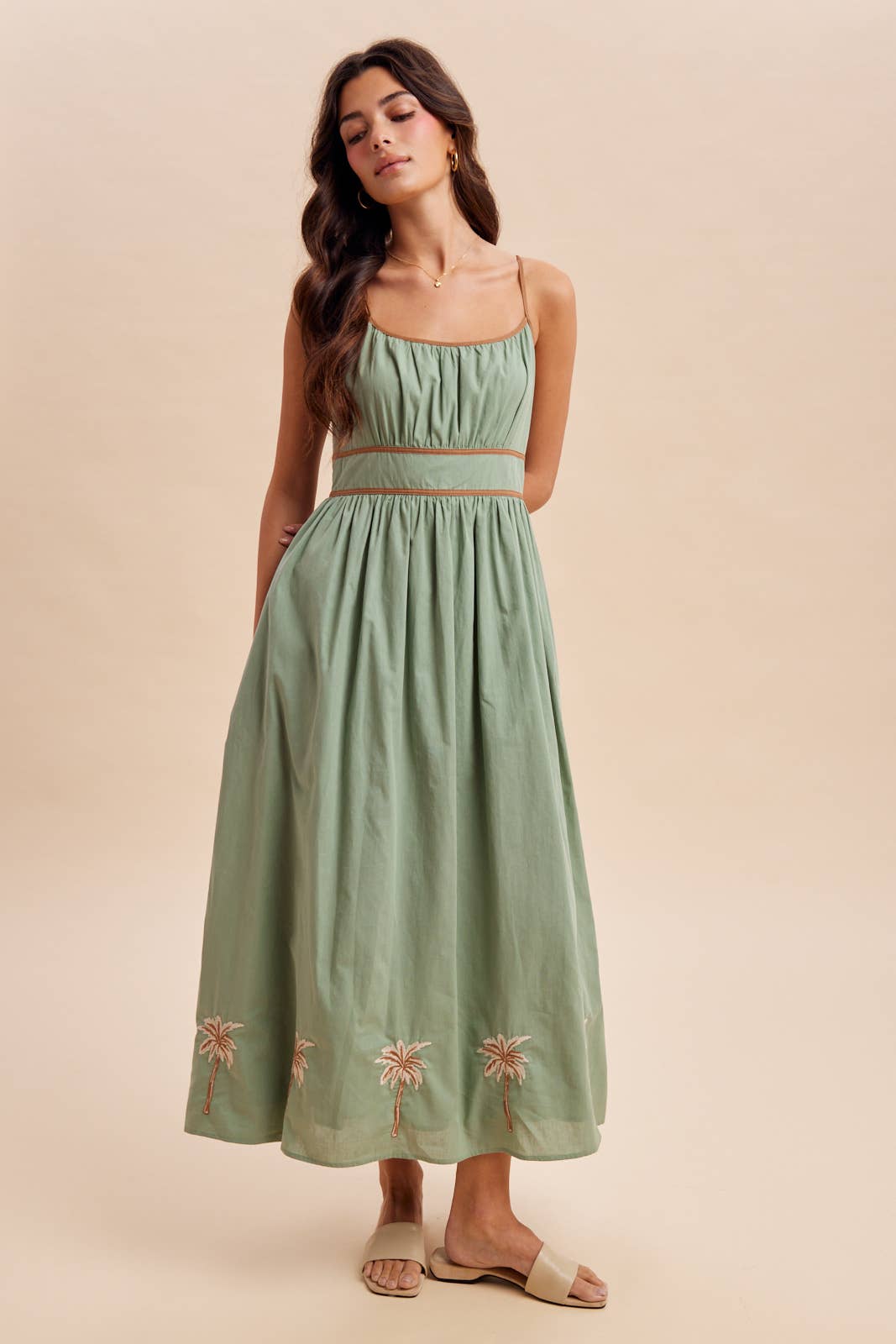 Tropical embroidered sleeveless maxi dress – front view