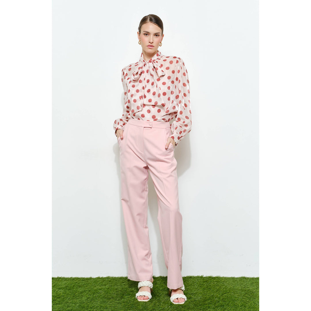 Polka Dot Sheer Bow-Neck Blouse