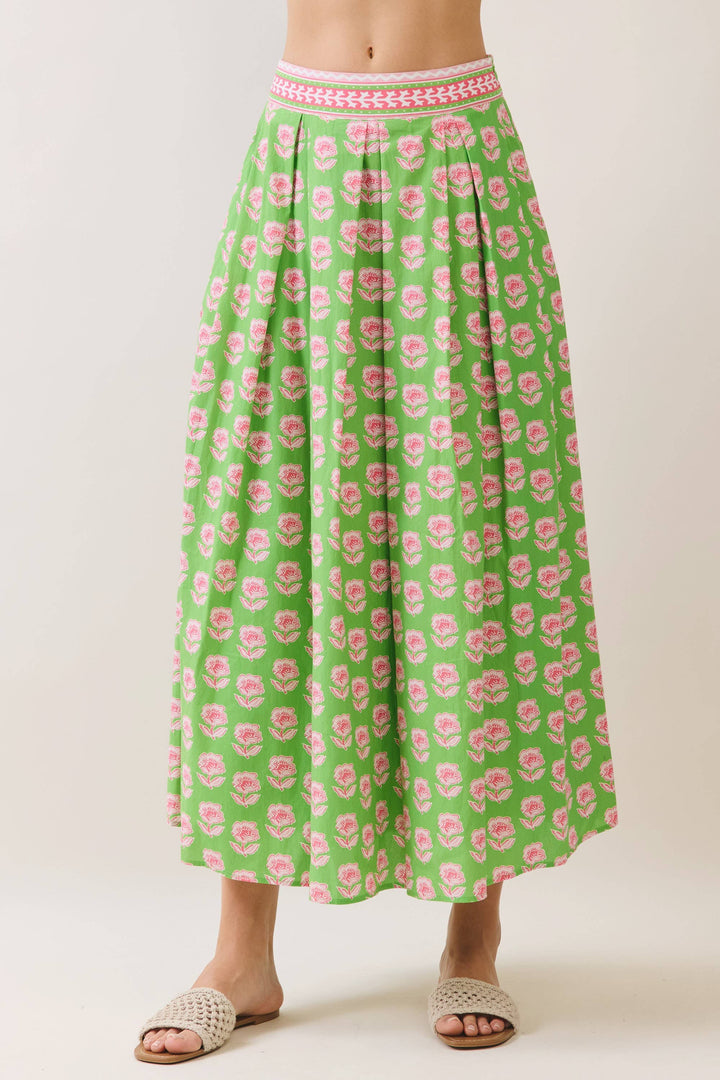 Floral Print Midi Skirt with Contrast Trim