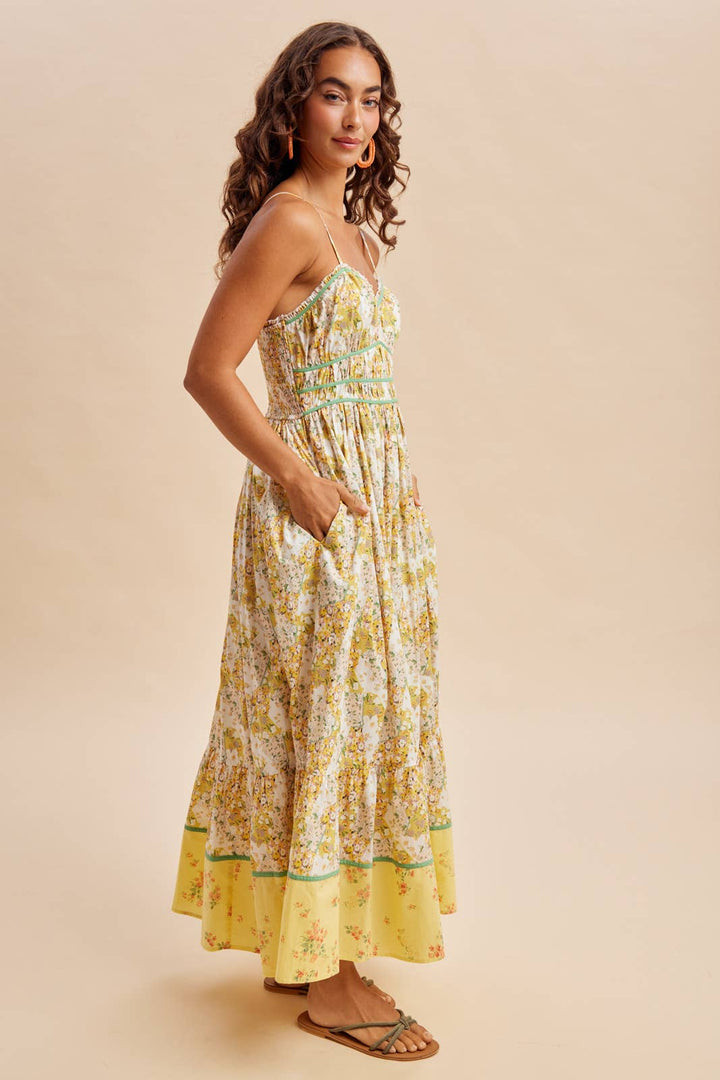 Cotton Piped Border Maxi Dress in Daffodil