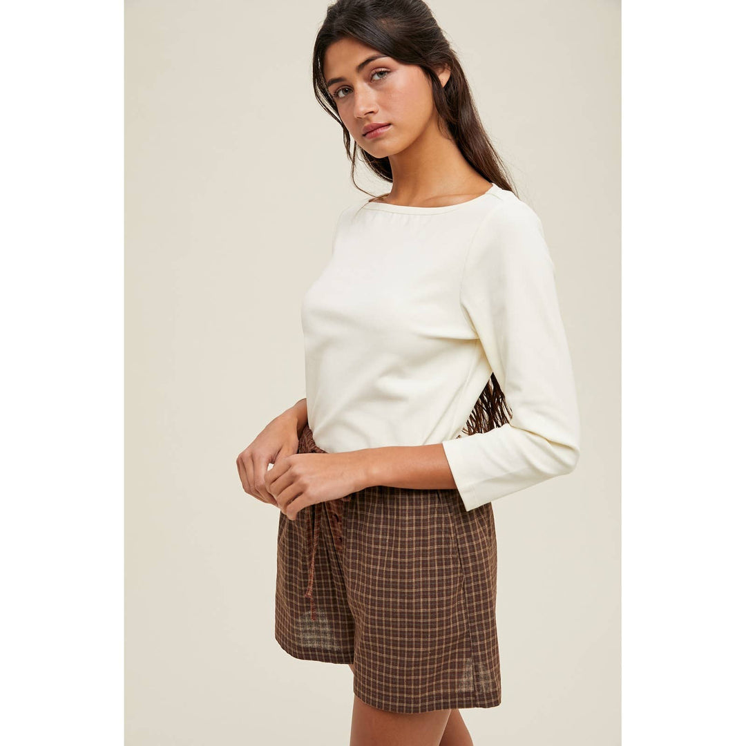 Cream boat neck knit top – front view