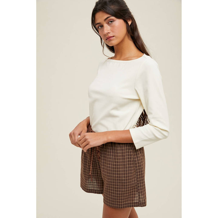 Cream boat neck knit top – front view