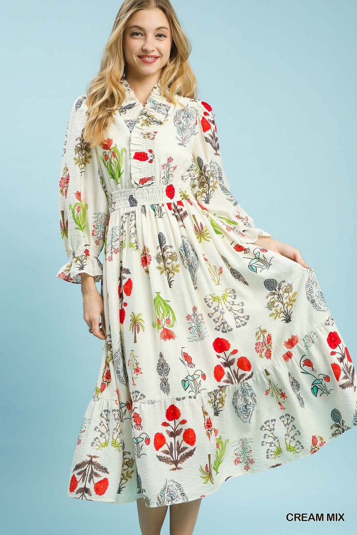 Floral Smocked Waist Midi Dress
