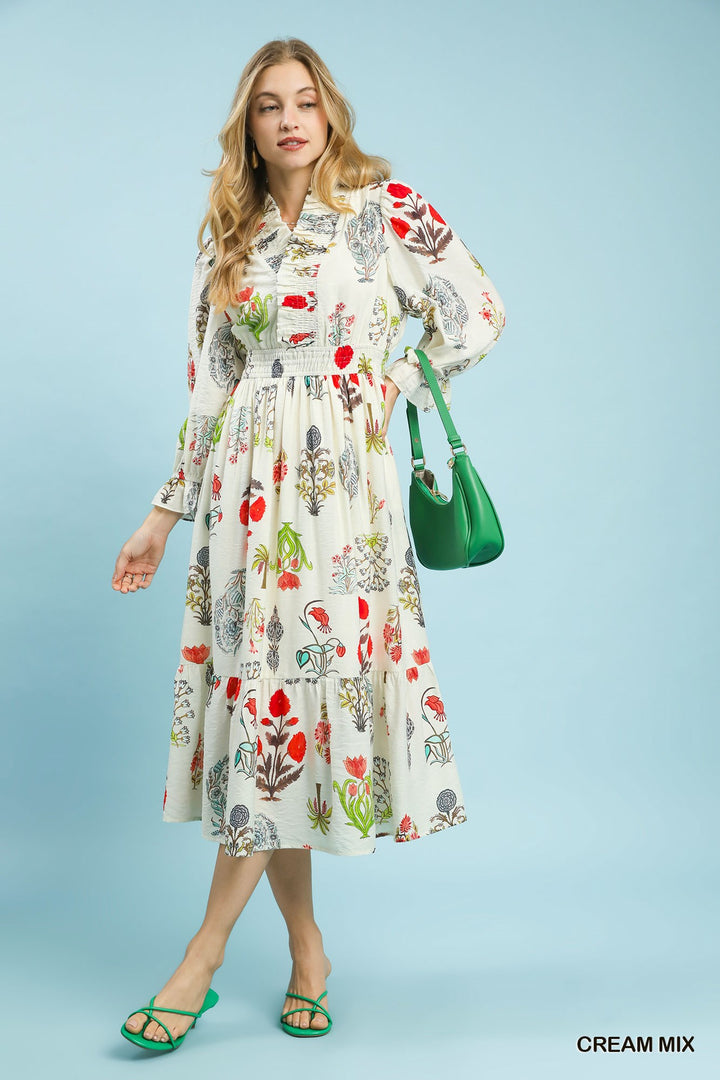 Floral Smocked Waist Midi Dress