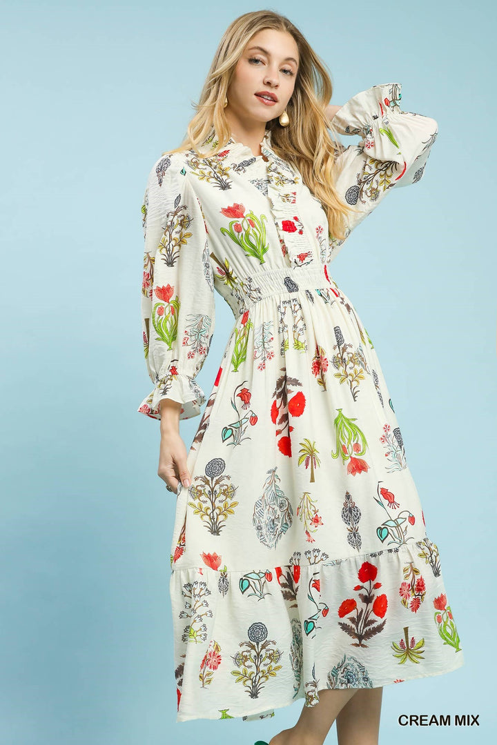 Floral Smocked Waist Midi Dress