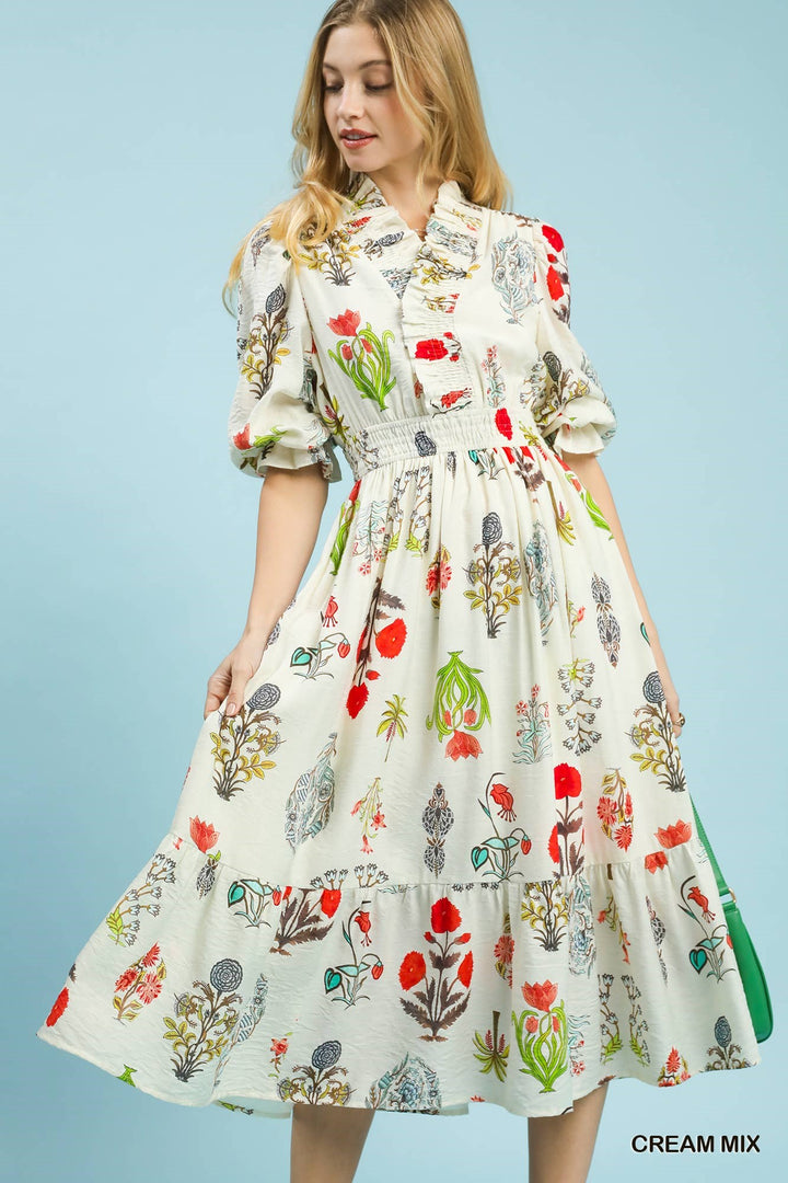Floral Smocked Waist Midi Dress