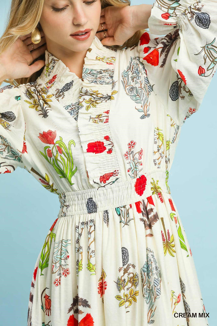 Floral Smocked Waist Midi Dress