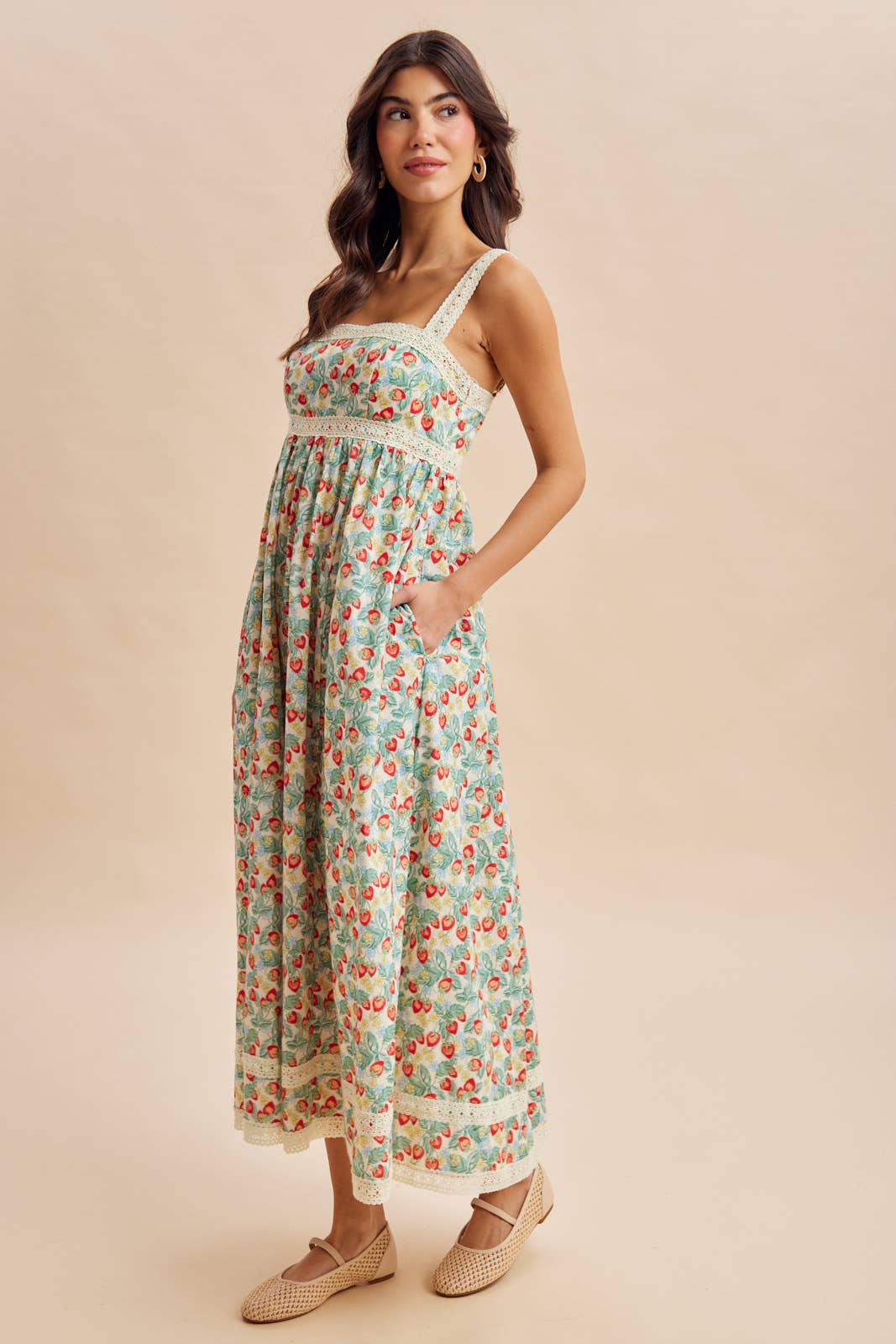 Strawberry Fields Lace Trim Maxi Dress