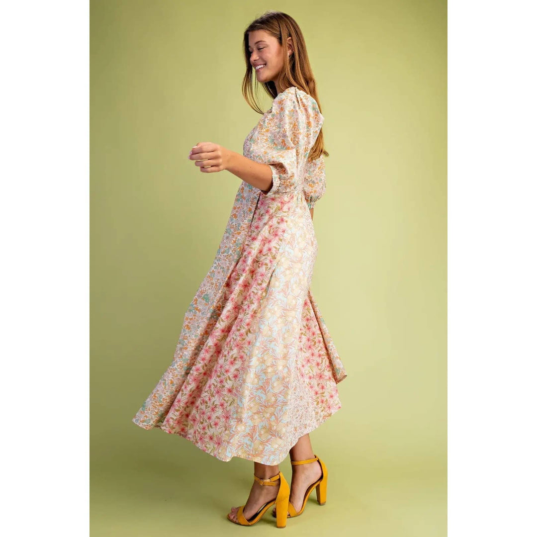 Mixed Floral Midi Dress