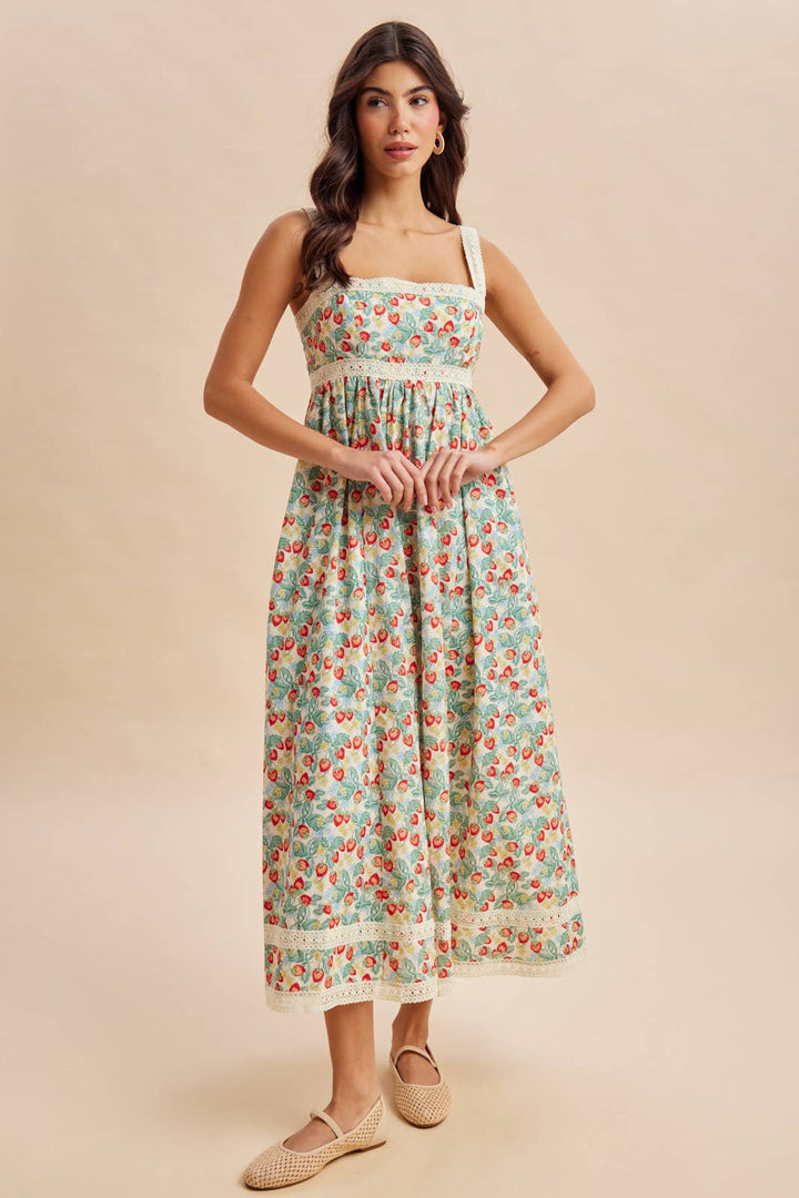 Strawberry Fields Lace Trim Maxi Dress