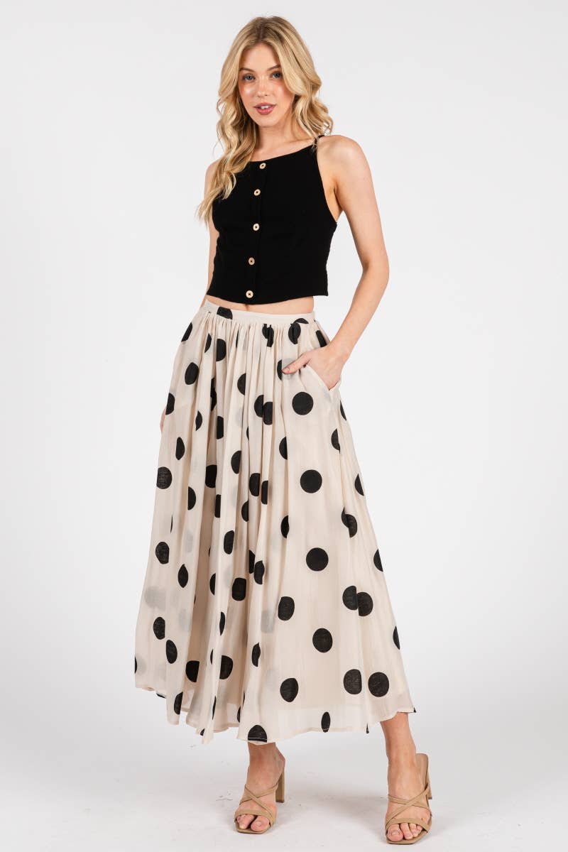Polka Dot Maxi Skirt in Cream