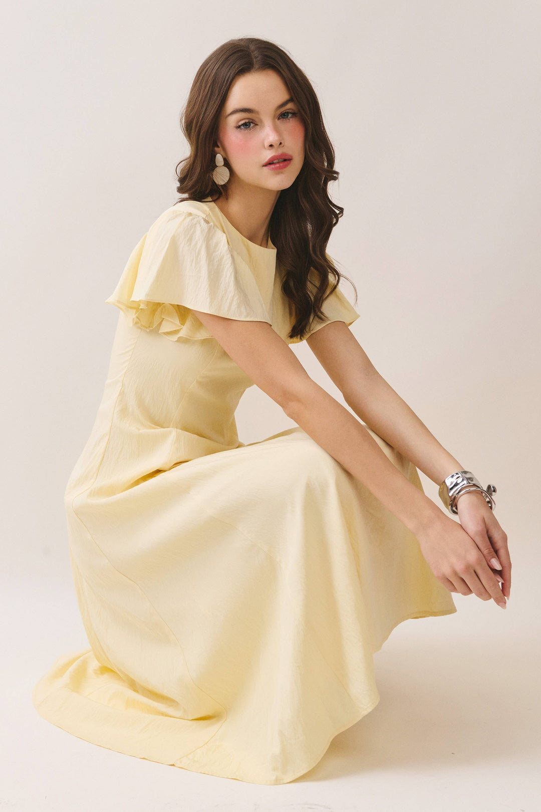 Flutter Sleeve Flowy Midi Dress in Baby Blue