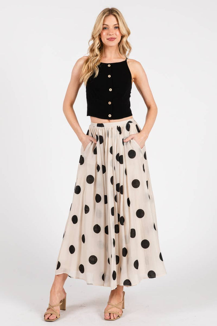 Polka Dot Maxi Skirt in Cream