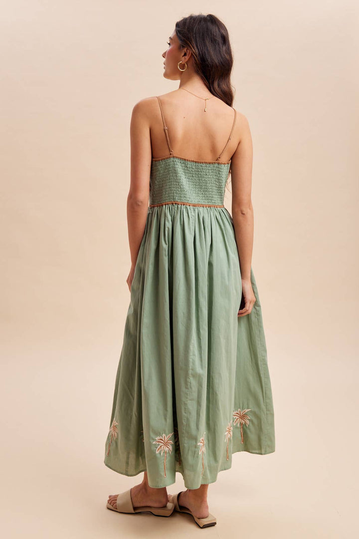 Tropical embroidered sleeveless maxi dress – back view