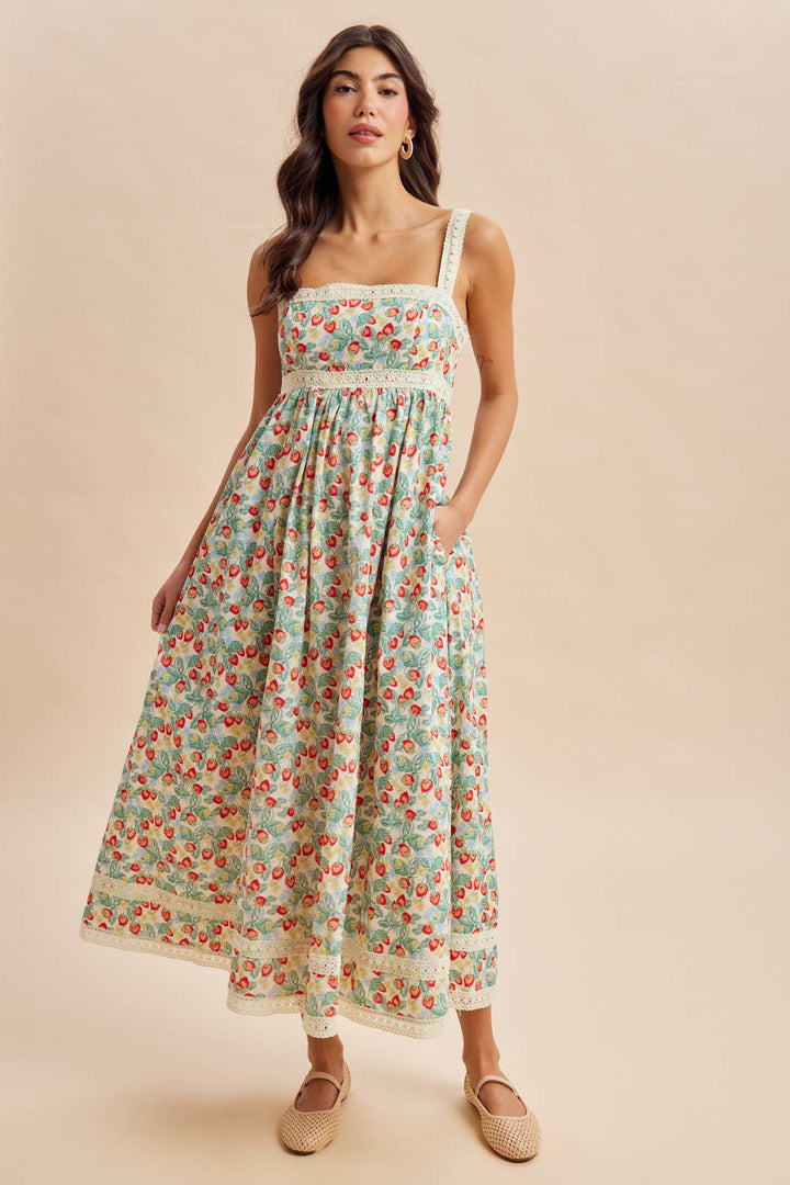 Strawberry Fields Lace Trim Maxi Dress