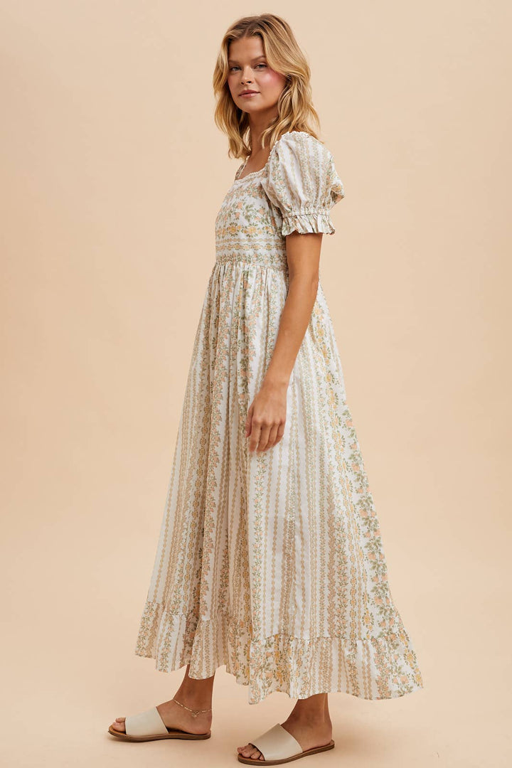 Coral peach spring maxi dress – side view