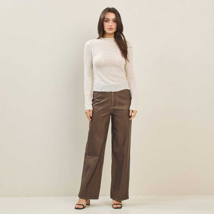 Mock Neck Lace Knit Top in Cream