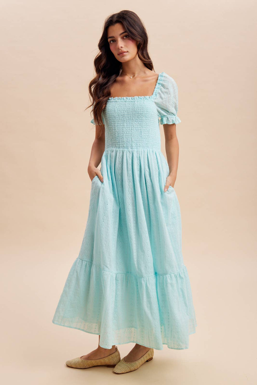 ua smocked eyelet maxi dress – front view
