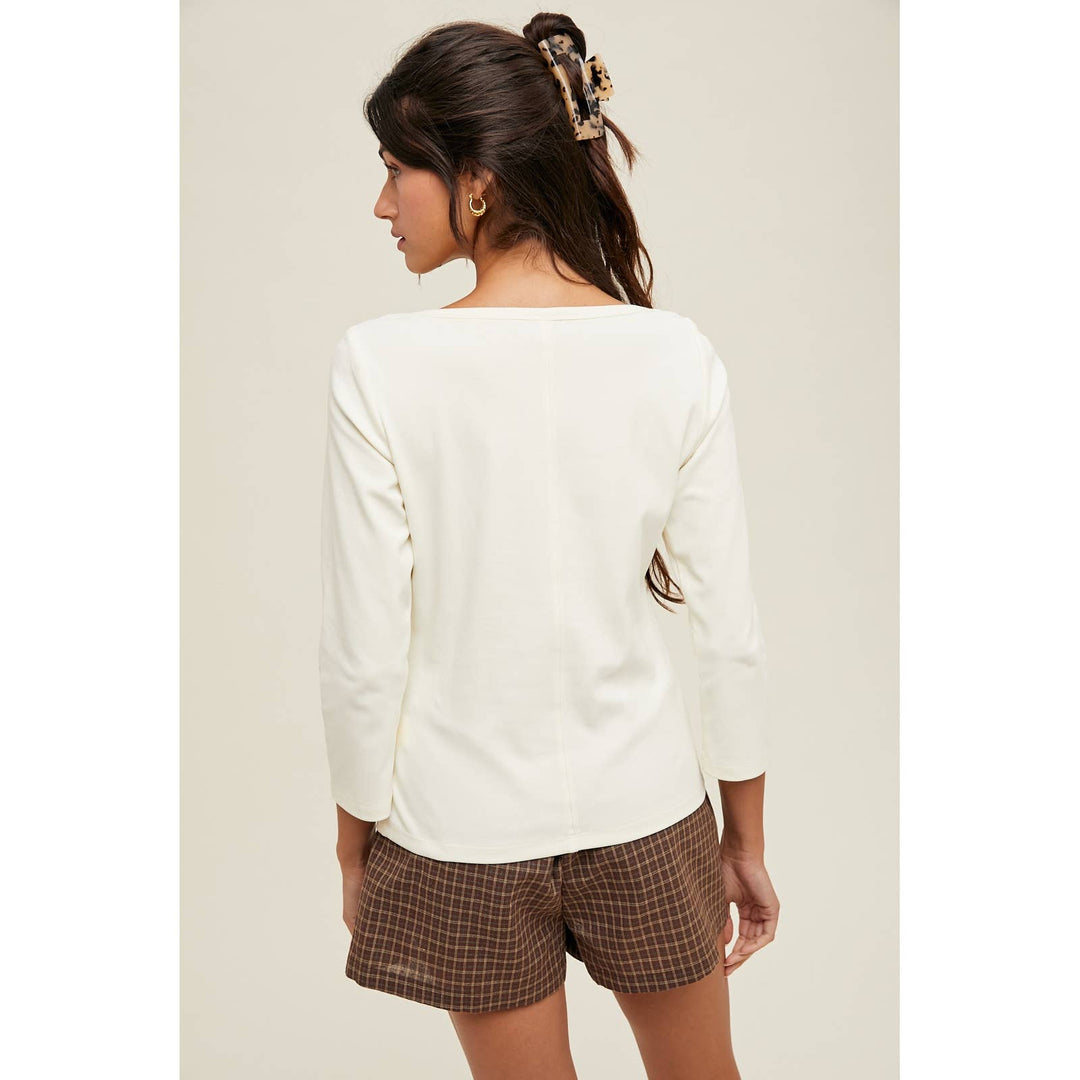 Cream boat neck knit top – back view