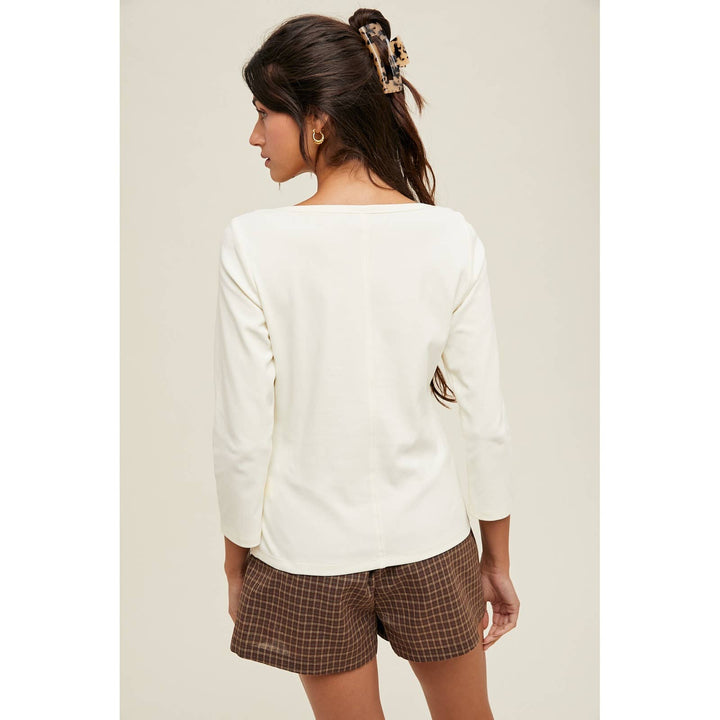 Cream boat neck knit top – back view