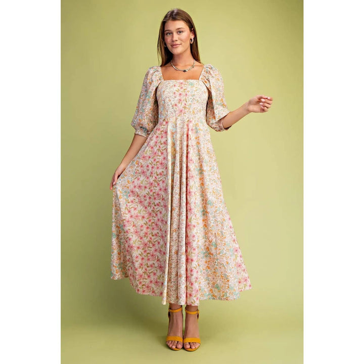 Mixed Floral Midi Dress