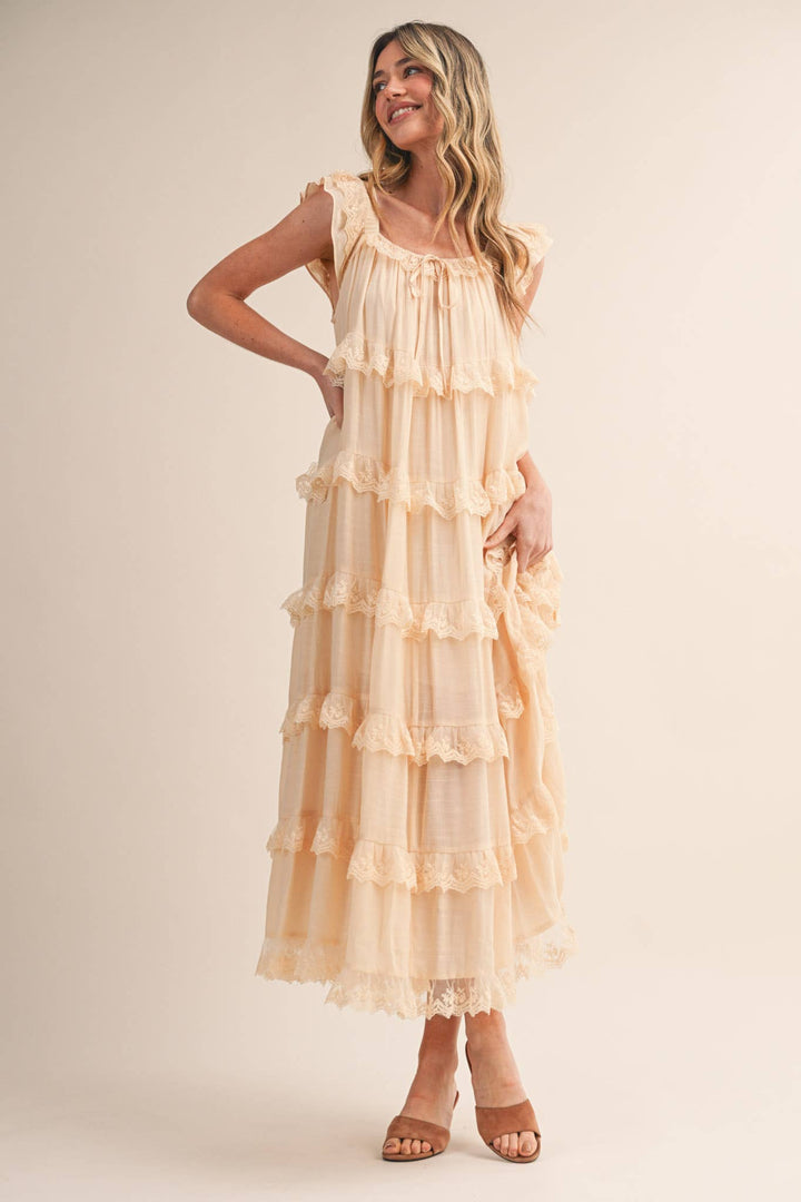 Tiered Lace Trim Flowy Maxi Dress - Available May 31