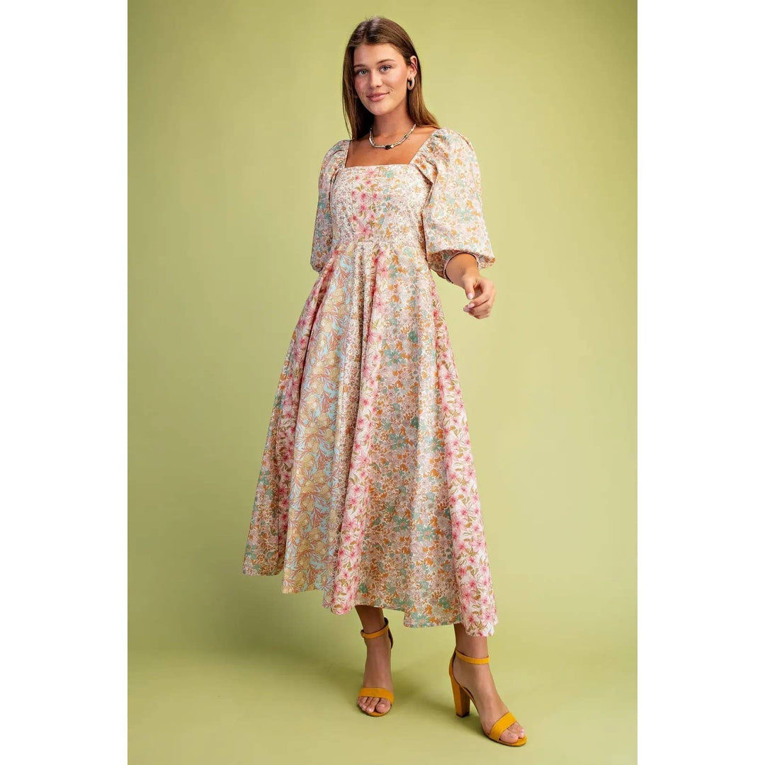 Mixed Floral Midi Dress