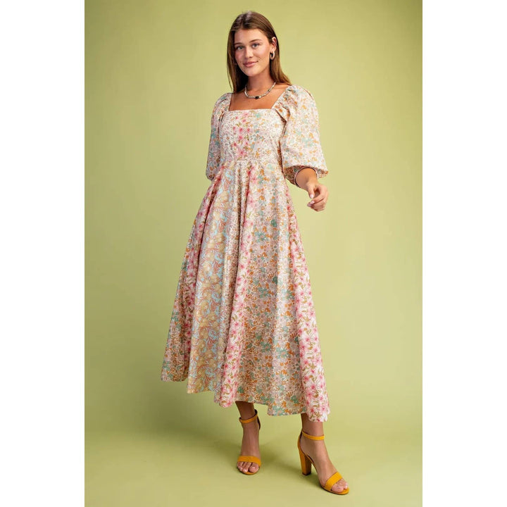 Mixed Floral Midi Dress
